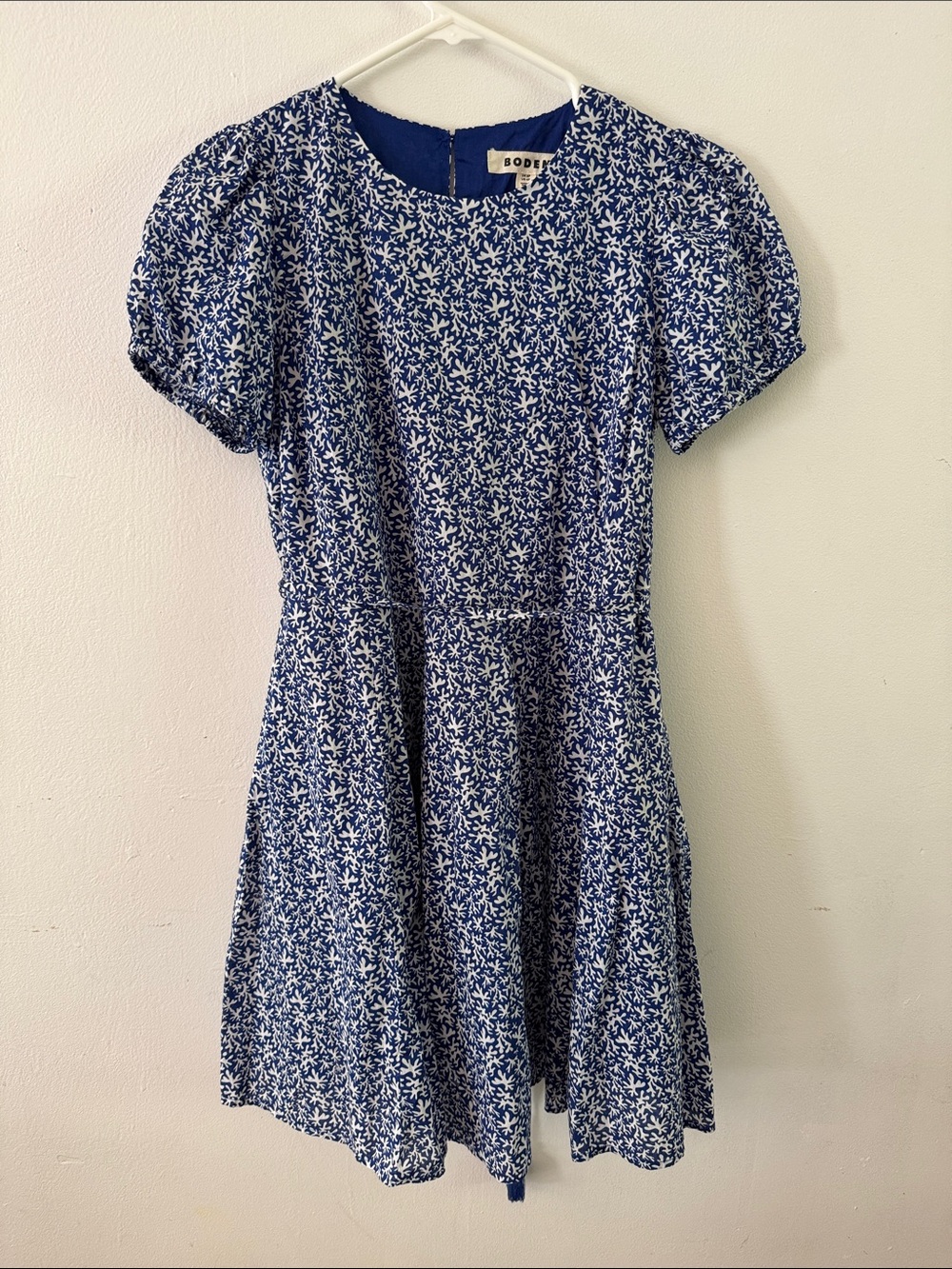 Boden Blue and White Floral Puff Sleeve Mini Dress Sz 4